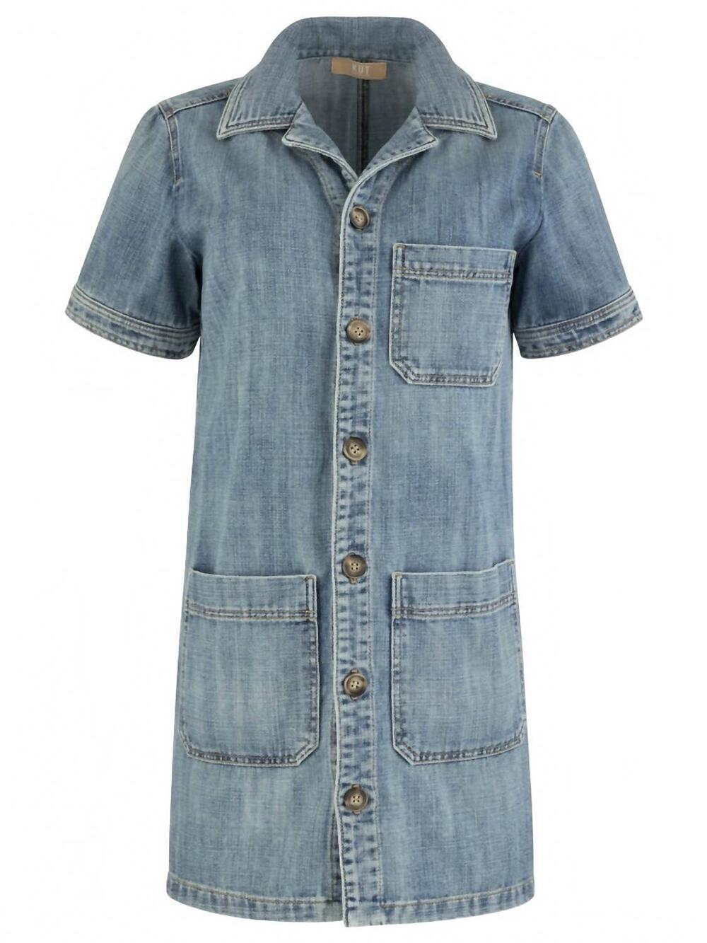 NEW KUT FROM THE KLOTH women's denim dress with button front and pockets in unfa